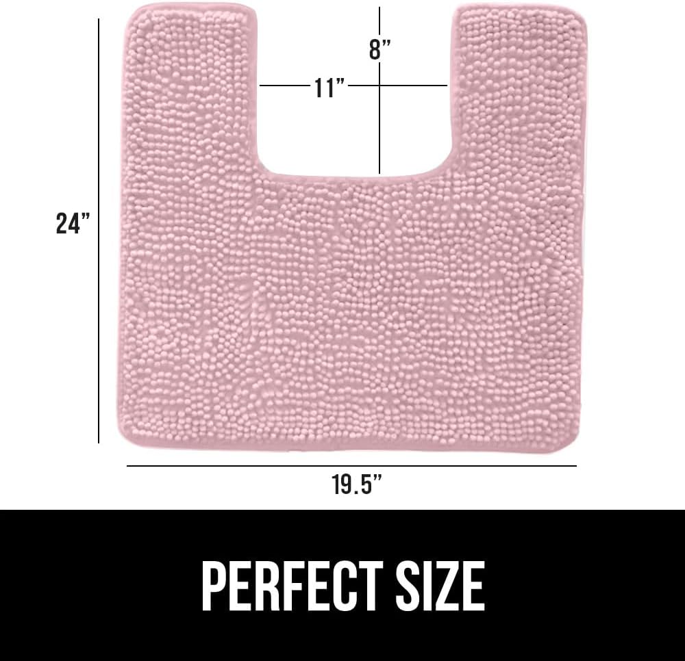GORILLA GRIP Plush Absorbent Shaggy Chenille Bath Rug Mat for Square Toilet Base with Rubber Backing, Machine Washable Rugs, Soft Microfiber Contour Mats for Toilets, Bathroom Decor, Lt Pink