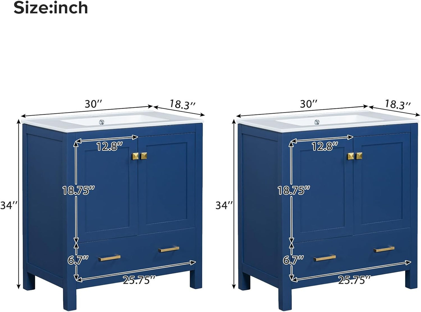 60" Bathroom Vanity Set with Double Vanities, Double Ceramic Sinks, Storage Shelf, Soft Closing Doors, Divided Drawers (Mirror not Included), Large Bathroom Vanity Sink Set (Blue)