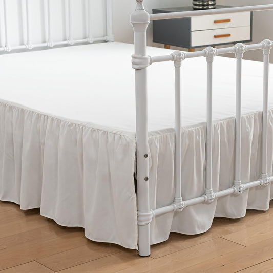 Bed Skirt Full Size Ruffled Bed Skirts with Split Corners, 14 Inch Drop Dust Ruffle Bed Skirt with Platform, Ivory