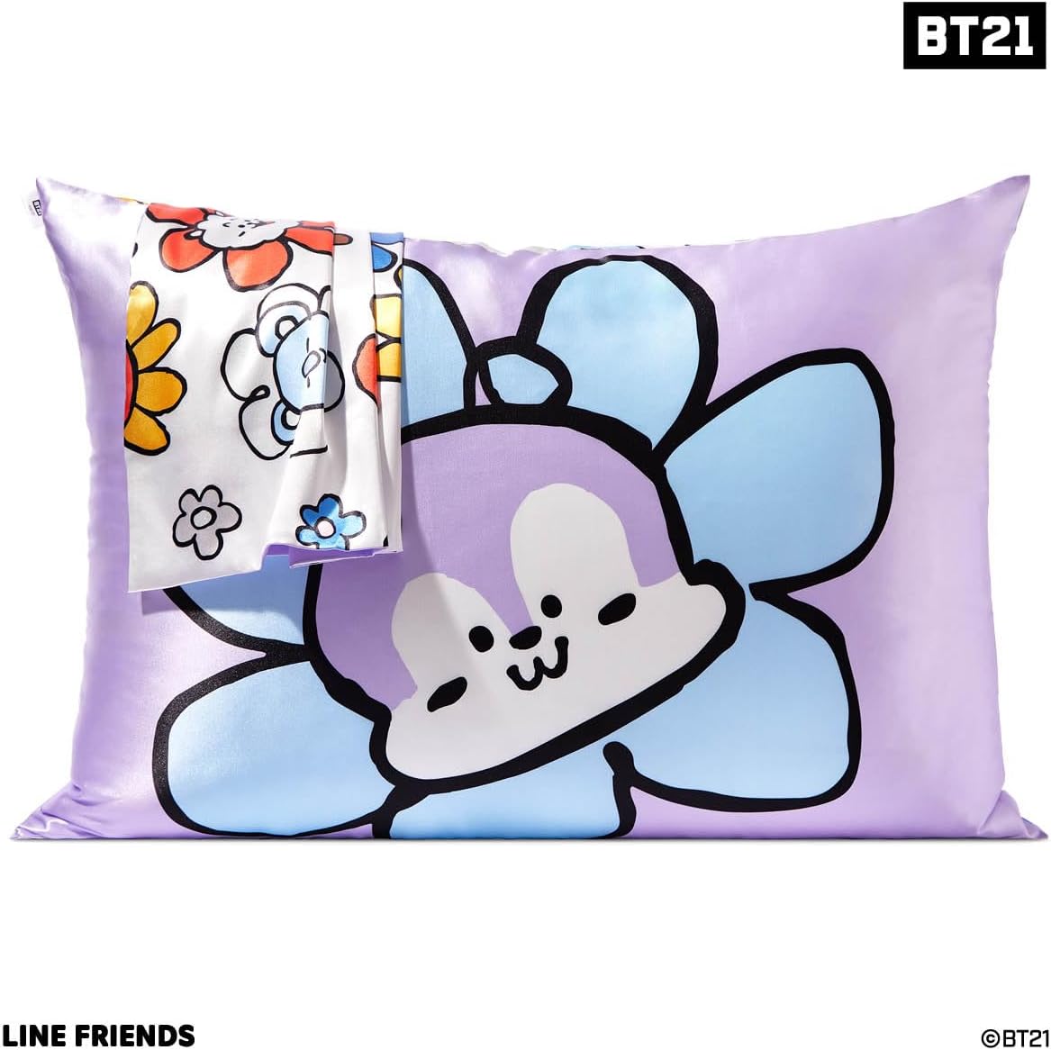 Kitsch x BT21 (Mang) Satin Pillowcase with Zipper for Hair & Skin - Softer Than Silk Pillow Cases, Smooth Cooling Pillow Cover, Wrinkle-Free, Machine Washable, Queen/Standard (19x26)
