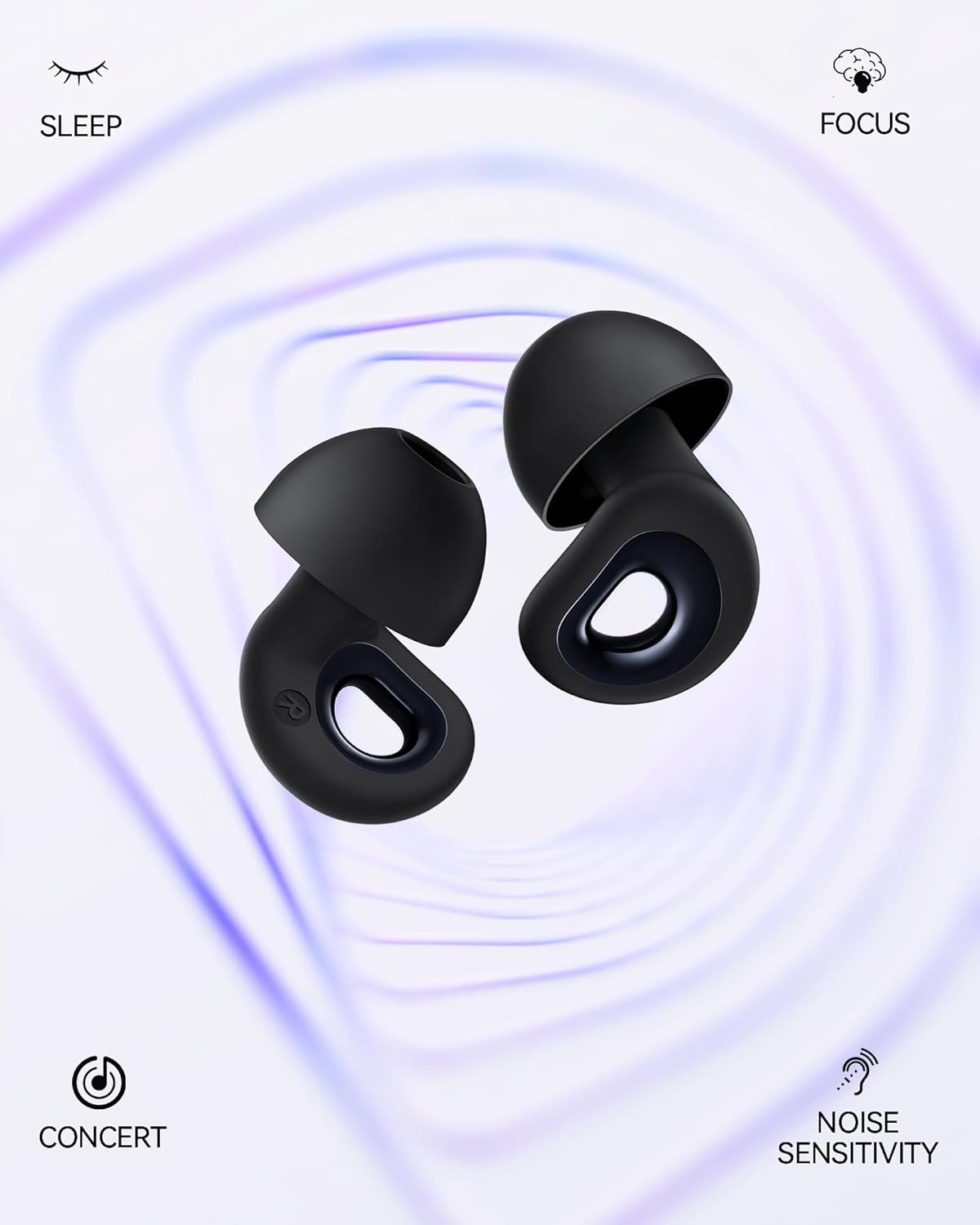 50dB Ear Plugs for Sleeping, Ultralight Noise Cancelling Ear Plugs with 7 Tips (2 Types) Earplugs for Sleep for Concert, Work, Airplane, Hearing Protection Earplugs for Noise Reduction Black