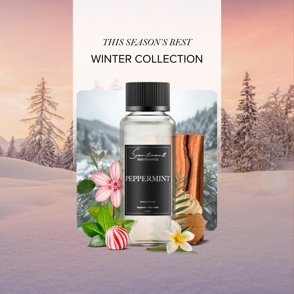 Scentiment - Peppermint Winter Collection Diffuser Oils | Aromatherapy Home Fragrance | Luxurious Scent with Notes of Peppermint, Mint, Vanilla, 20ml