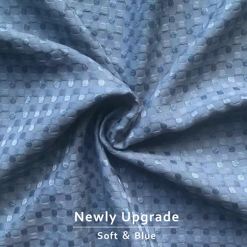 MIYE Pleated Waffle Weave Bed Skirt, Tailored Dust Ruffle 16 Inch Drop Easy Fit, Machine Washable (Blue, King - 16" Drop)