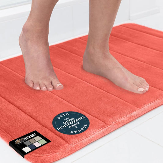 GORILLA GRIP Memory Foam Bath Mat, Soft Absorbent US Designed Bathroom Rug, Gripping Dots Machine Washable Bathmat, Cushioned Floor Mats, Shower Sink Rugs Room Décor Accessories, 36x24 Coral