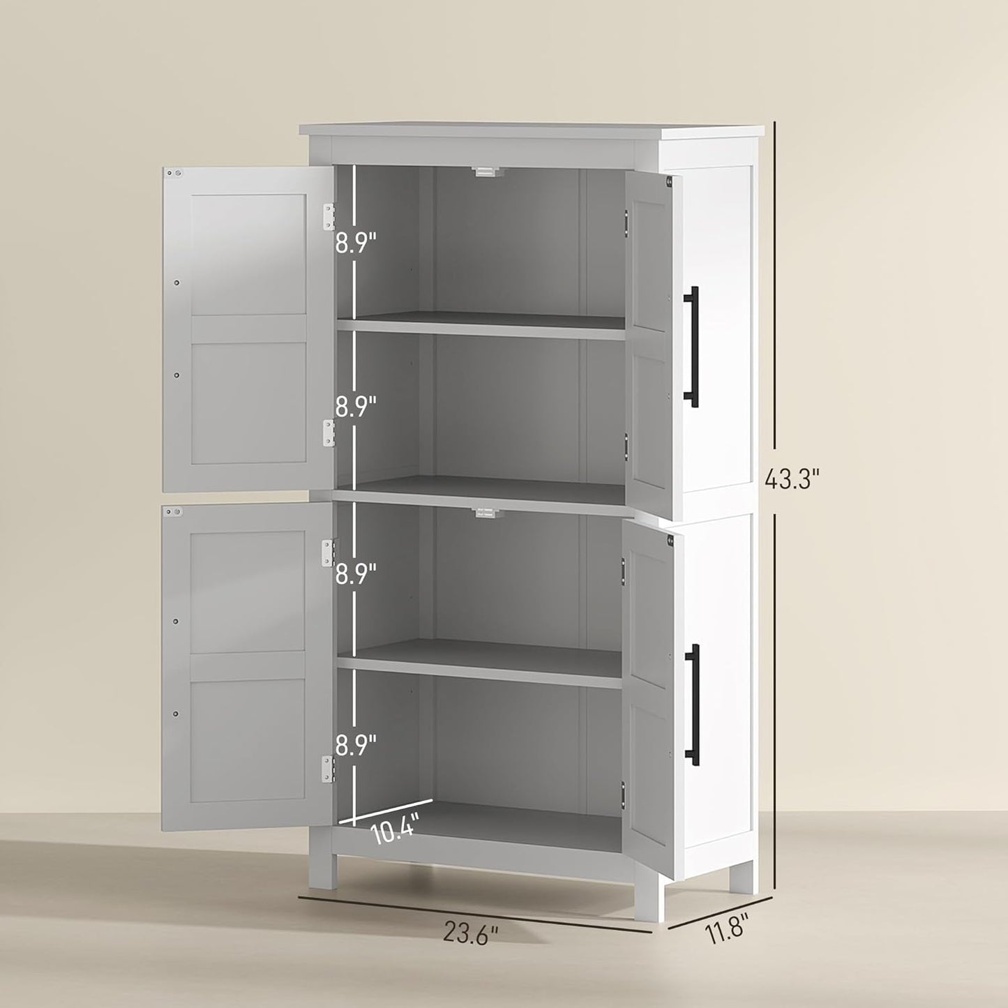 HOMCOM Farmhouse Bathroom Storage Cabinet with 4 Barn Doors, Bathroom Floor Cabinet with 2 Adjustable Shelf, Freestanding Storage Cupboard, White