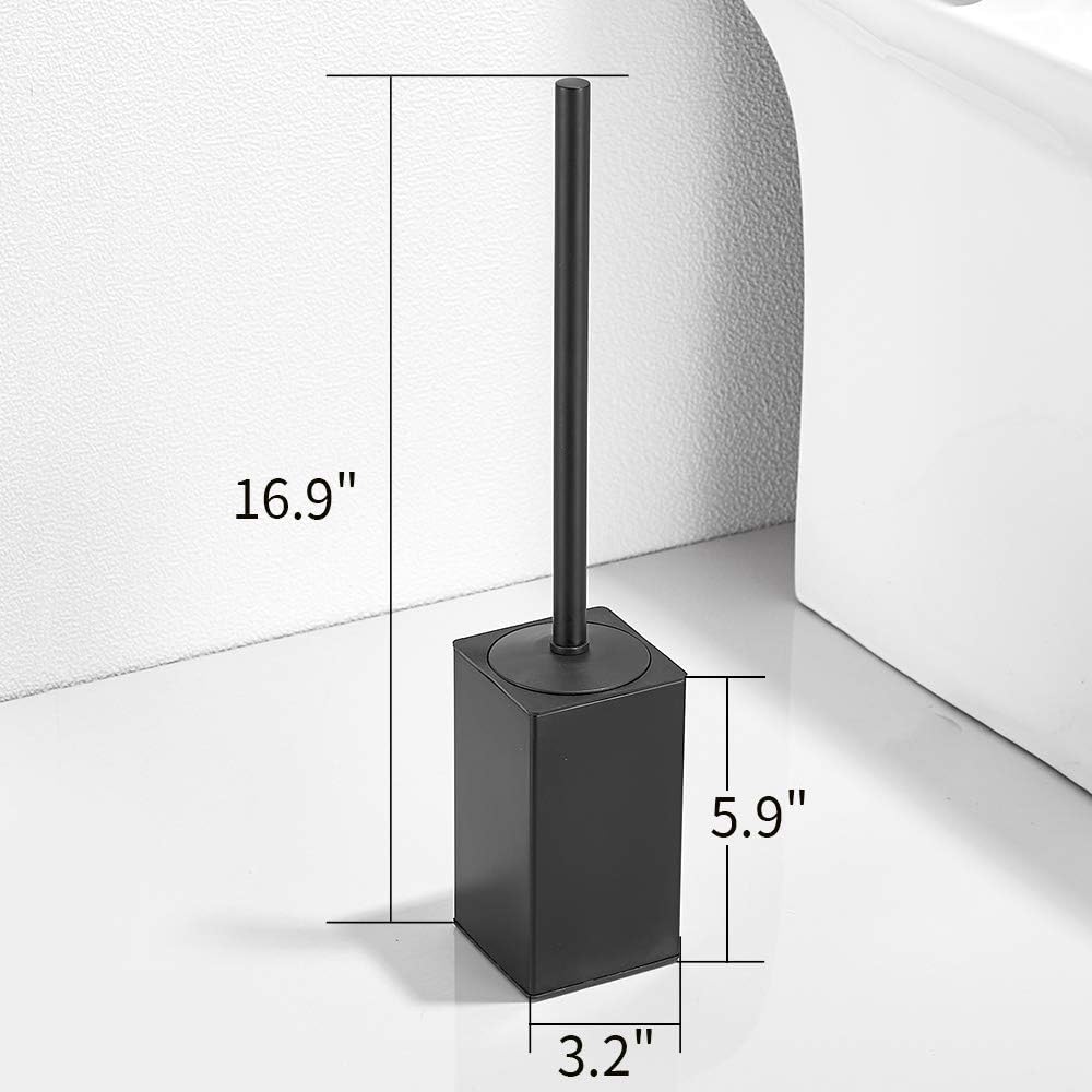 Freestanding Toilet Brush Holder for bathrooms 304 Stainless Steel Toilet Brush Stand Square Storage and Organization Rust Resistant 17-inch high Matte Black Finished