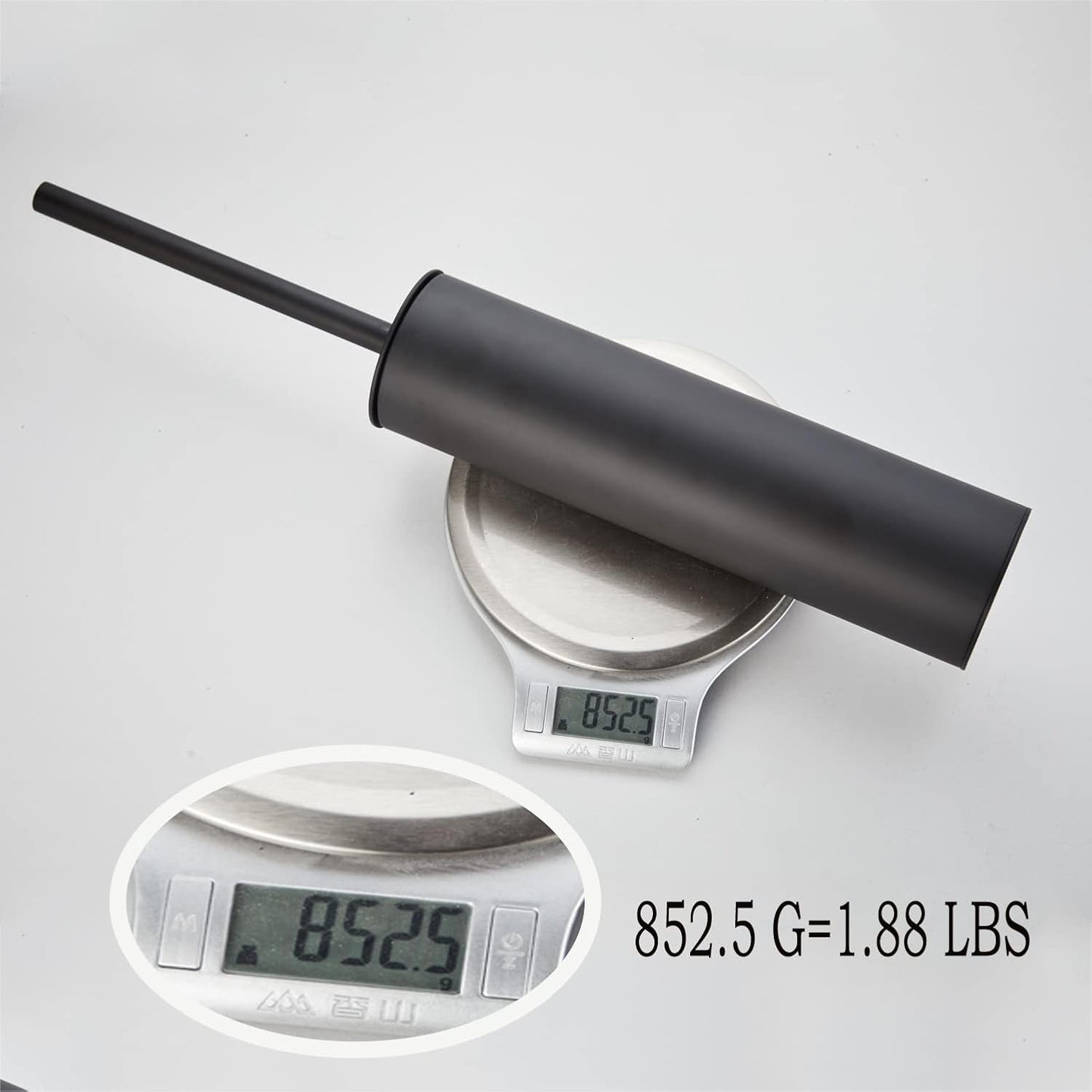 Freestanding Luxury Toilet Brush 304 Stainless Steel Toilet Brush and Holder 19-Inches Tall Round Rust Resistant Anti-Odor and Easy to Clean with Matte Black Finished