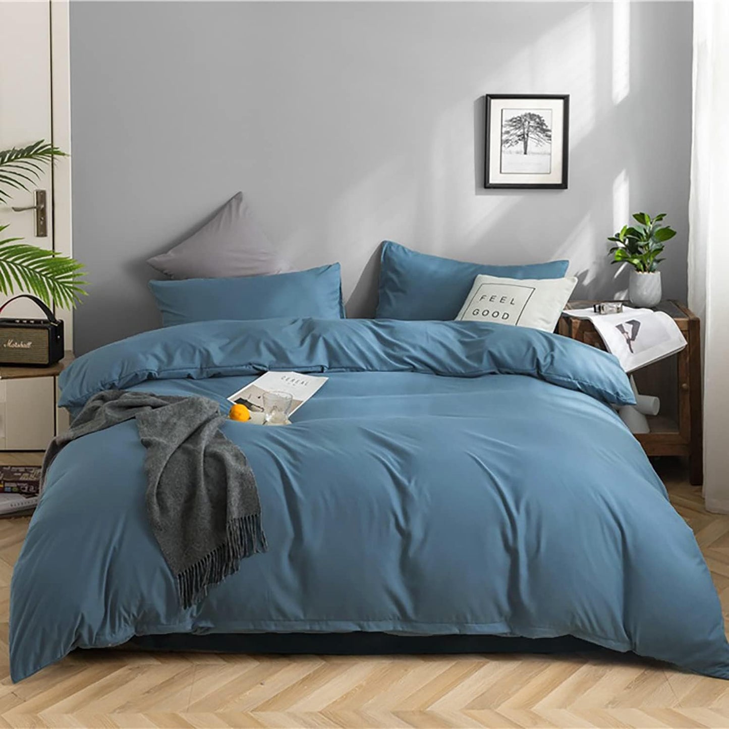 KAREVER Lake Blue Comforter Set Cal King Solid Blue Bedding Quilt Set Men Bright Blue Blanket Women Lightweight Breathable Durable Comforter Set