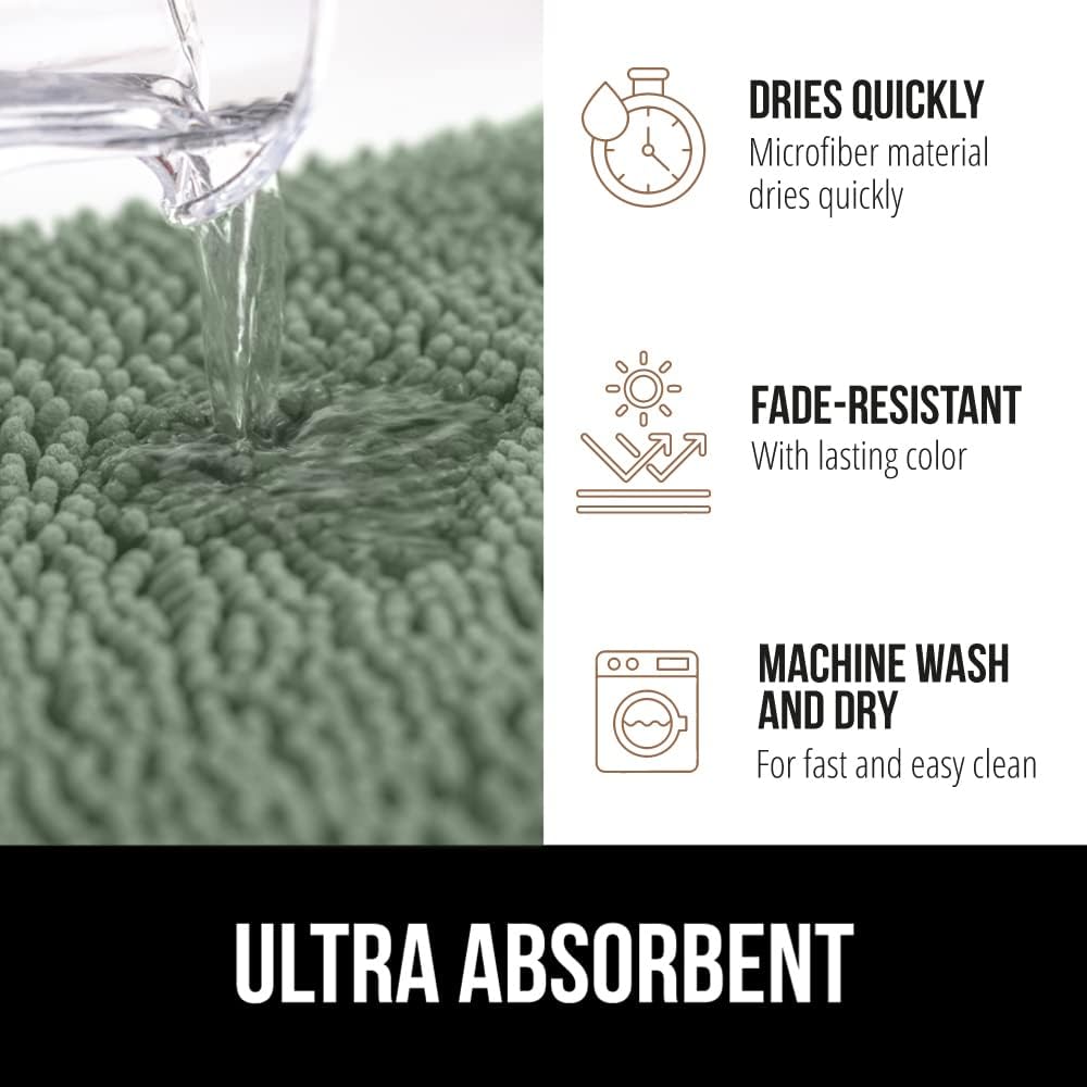 GORILLA GRIP Bath Rug Mat 30x20, Soft Absorbent Chenille, Quick Dry Microfiber Mats, Rubber Backing Washable Shower Floor Rugs, Bathmat Runner, US Designed Bathroom Home Decor Accessories Sage Green