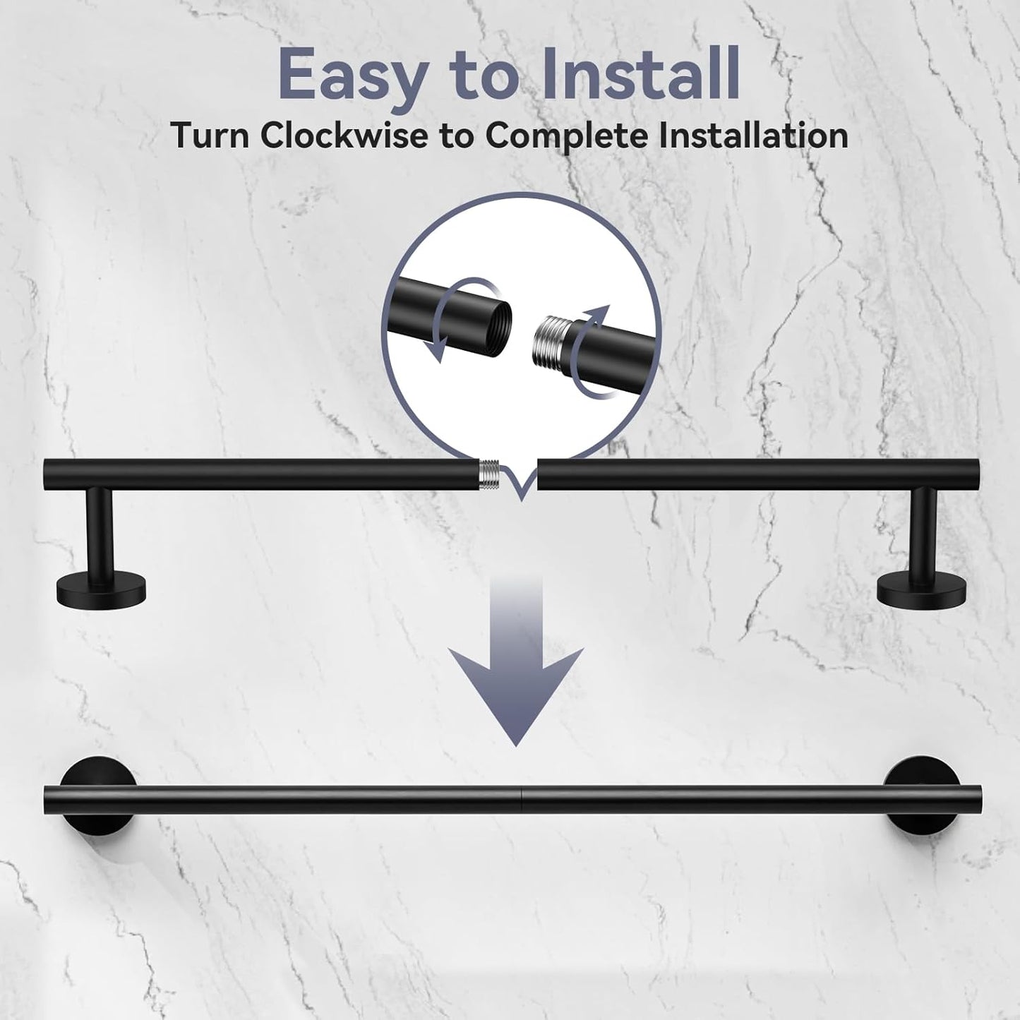 2 Pack Matte Black Towel Bar, 24 Inch Bathroom Towel Rack, Towel Holder Wall Mounted, Thicken SUS304 Stainless Steel Towel Rod Modern Home Decor (Total Length 26-Inch)