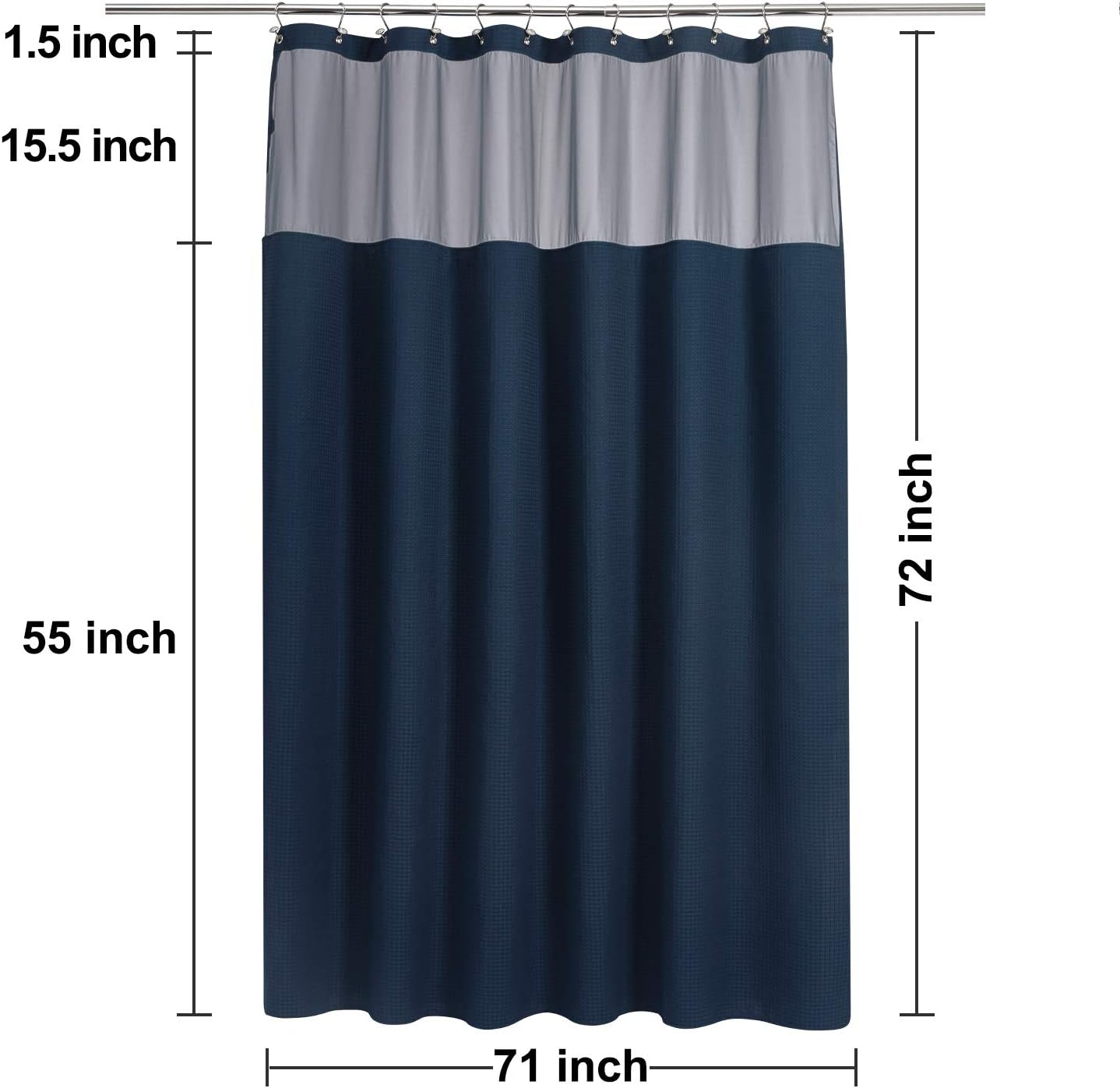 N&Y HOME Waffle Weave Shower Curtain with Snap-in Fabric Liner & Metal Hooks Set - Hotel Style, Mesh Top Window, Water-Repellent & Washable - 71x72, Navy Blue