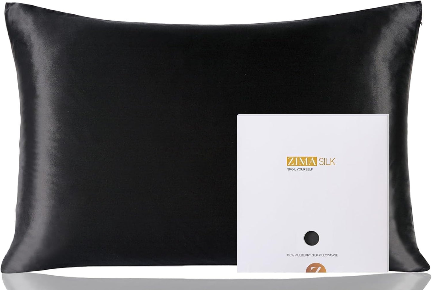 ZIMASILK 100% Pure Mulberry Silk Pillowcase for Hair and Skin Health,Soft and Smooth,Both Sides Premium Grade 6A Silk,600 Thread Count,with Hidden Zipper,1pc (Queen 20''x30'',Black)