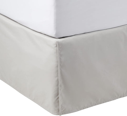 Amazon Basics Lightweight Pleated Bed Skirt, Queen, Light Grey, Solid