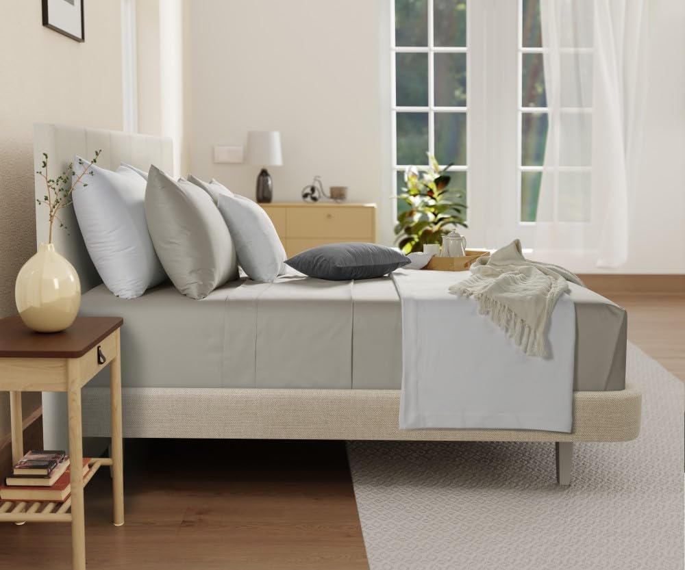 100% Cotton Sheets King Size Sheets Set, 15" Deep Pocket King Sheet Set, Soft Sateen Weave Luxury Hotel Sheets, Naturally Cool Long Staple Organic Cotton, No Pilling & Shrink - Silver