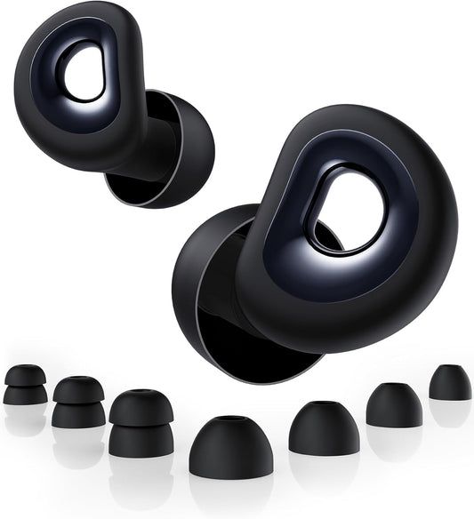 50dB Ear Plugs for Sleeping, Ultralight Noise Cancelling Ear Plugs with 7 Tips (2 Types) Earplugs for Sleep for Concert, Work, Airplane, Hearing Protection Earplugs for Noise Reduction Black