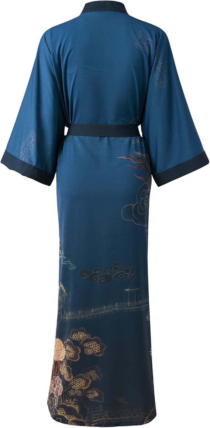 Ledamon Women's Kimono Long Robe - Classic Floral Bathrobe Nightgown