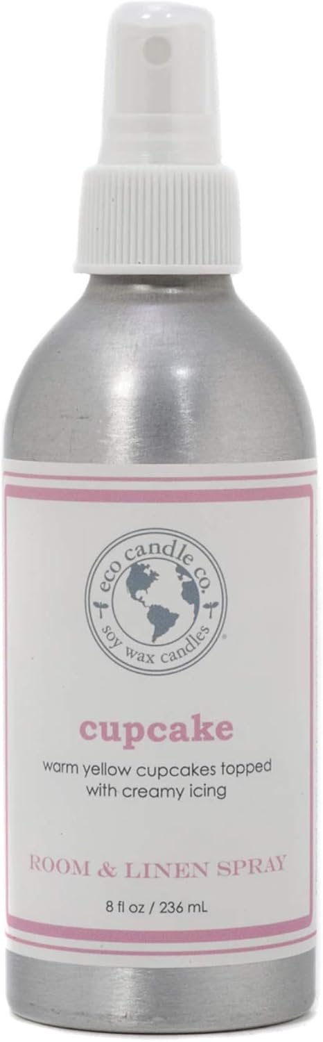 ECO CANDLE CO. Room & Linen Spray, Cupcake, 8 oz. - Scents Of Yellow Cake & Icing - Recycled Aluminum Bottle, No Propellents, Pump Top, All Natural Ingredients