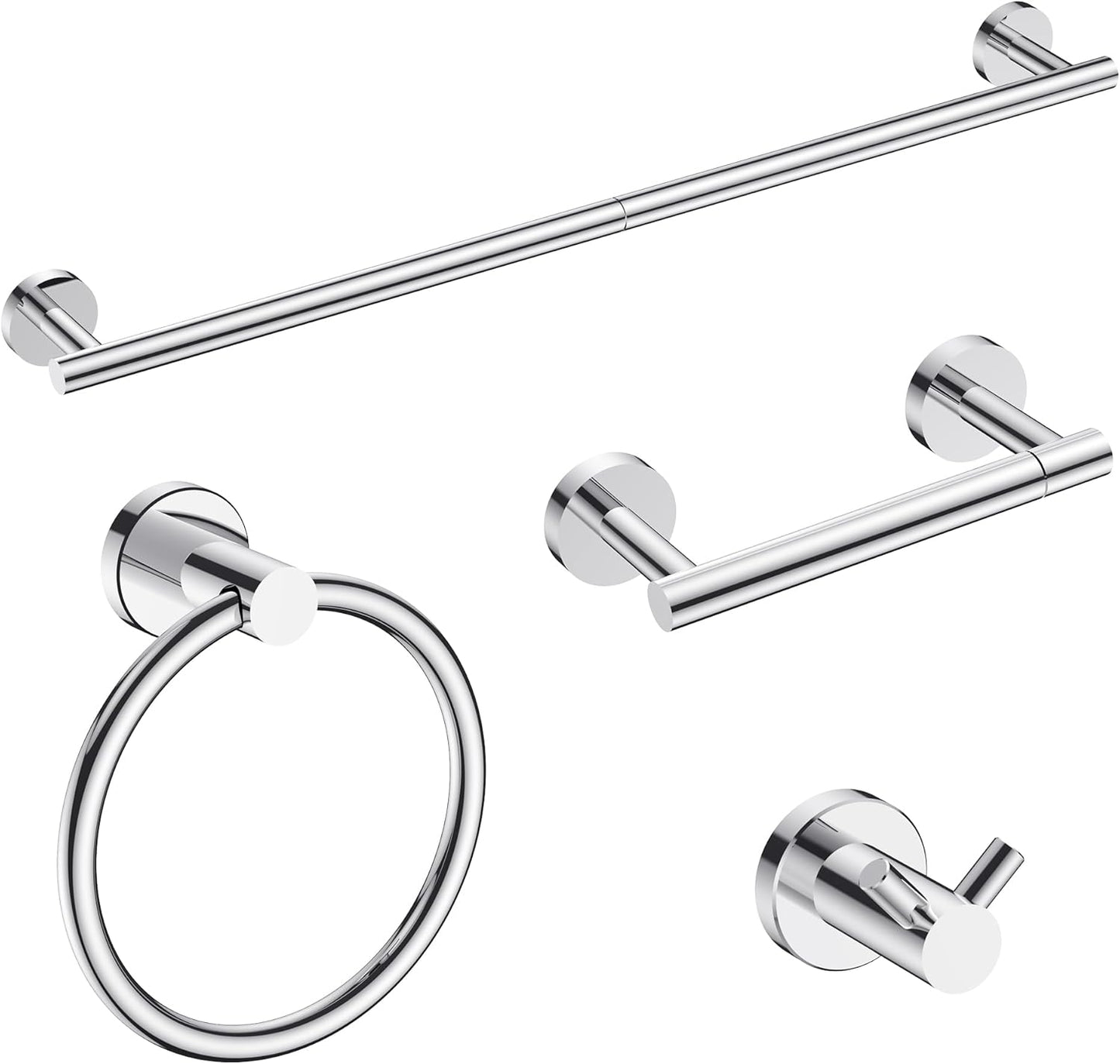 FORIOUS Bathroom Hardware Accessories Set, SUS304 Stainless Steel 24 Inch Towel Bar Set, Modern Towel Racks Holder for Bathroom Wall Mounted, 4 Pieces, Chrome