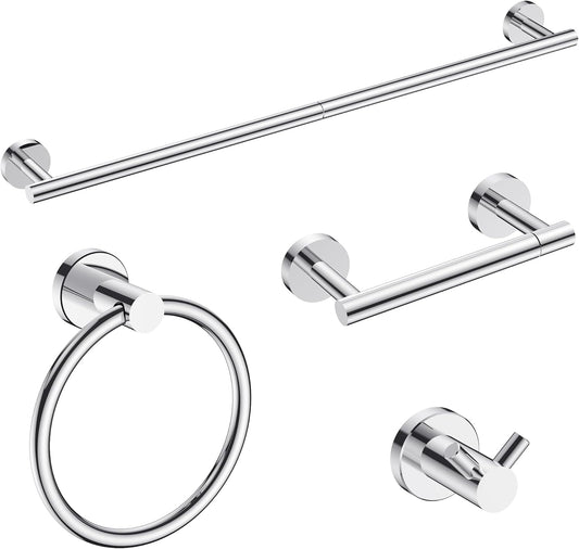 FORIOUS Bathroom Hardware Accessories Set, SUS304 Stainless Steel 24 Inch Towel Bar Set, Modern Towel Racks Holder for Bathroom Wall Mounted, 4 Pieces, Chrome
