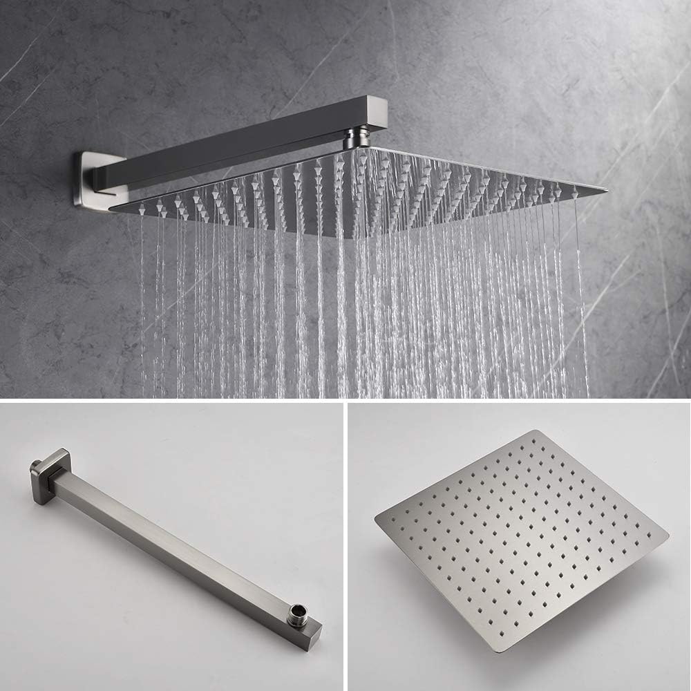 Iriber Brushed Nickle Shower System 10 Inch High Pressure Rainfall Shower Head Brass Shower Set Bathroom Rain Shower Mixer Shower Valve Modern Rain Shower and Shower Faucet and Handheld Combo Set