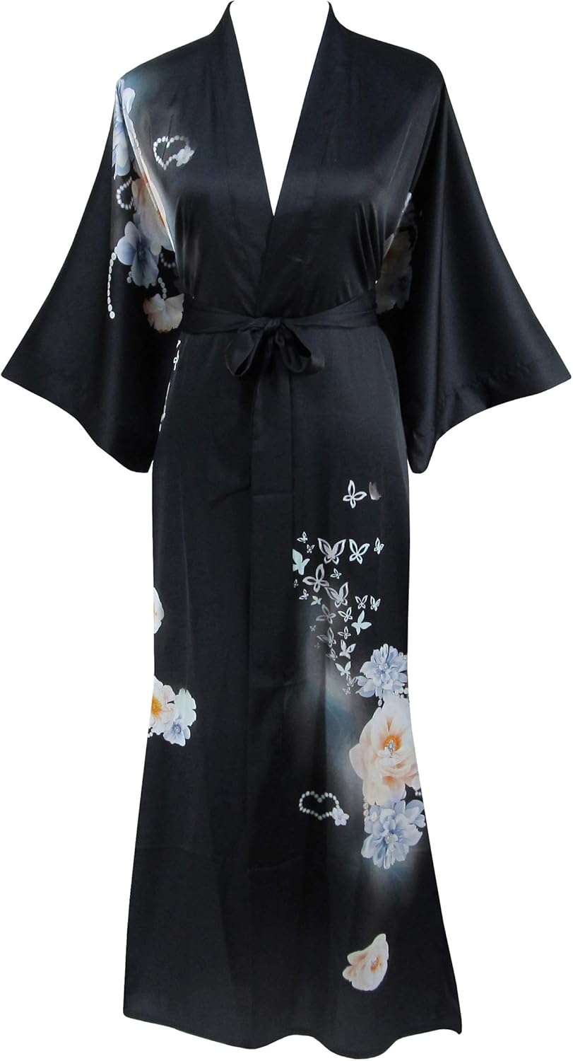 Ledamon Women's Kimono Long Robe - Classic Floral Bathrobe Nightgown
