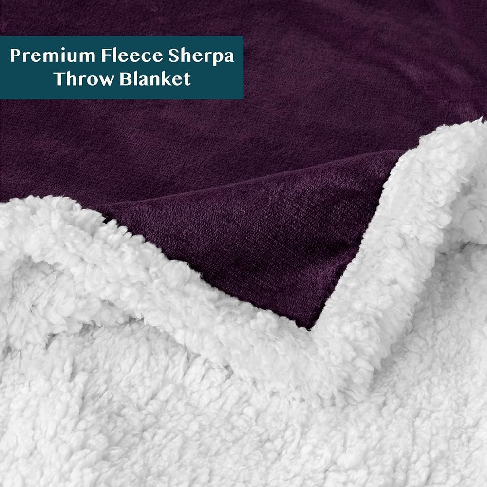 PAVILIA Sherpa Fleece Throw Blanket for Couch, Purple, Plush Soft Fuzzy Sofa Blanket, Cozy Reversible Winter Throw for Women Men, 50x60 Inches