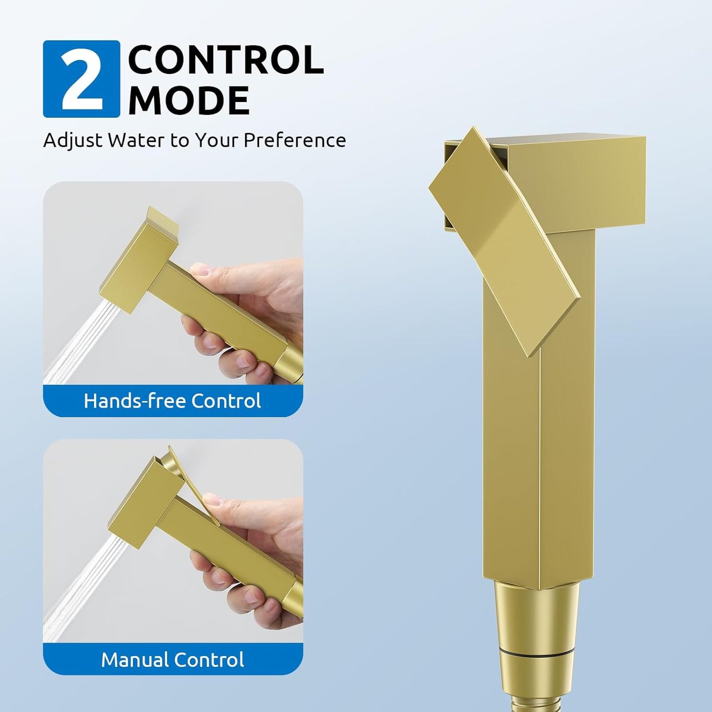 Arofa Warm Water Bidet Sprayer for Toilet with Hot and Cold Rough-in Valve, Hands-Free Handheld Jet Spray with Adjustable Water Flow, Square Toilet Sprayer with Bidet Hose for Feminine Wash, Gold