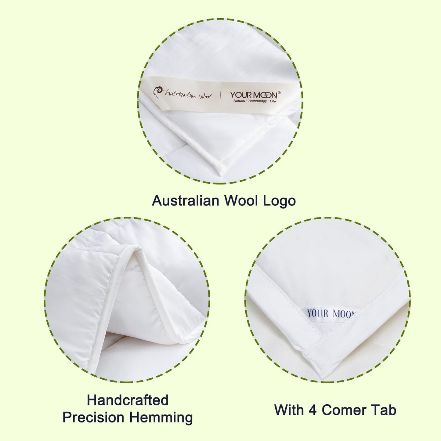 YOUR MOON Luxurious All Season Wool Comforter Twin Size 100% Natural Australian Wool Duvet, Hypoallergenic Premium Filled Comforter, Noiseless Jacquard Rayon Derived from Bamboo Shell(White)