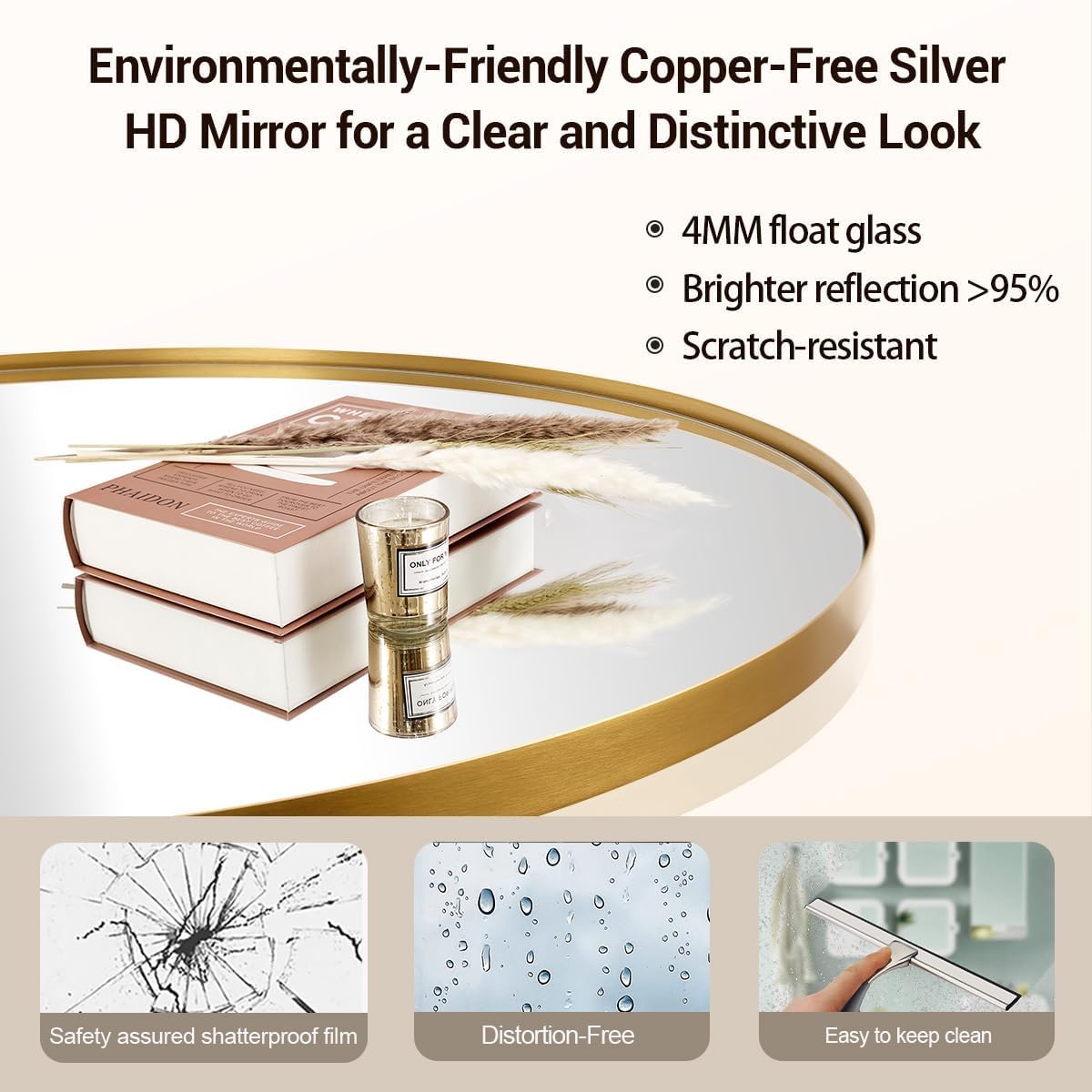 ANDY STAR Gold Round Mirror, Brushed Gold Round Bathroom Mirror, Brass Circle Mirror 32 inch, Modern Vanity Mirror in Stainless Steel Metal Frame for Home Decor, Entryway, Living Room