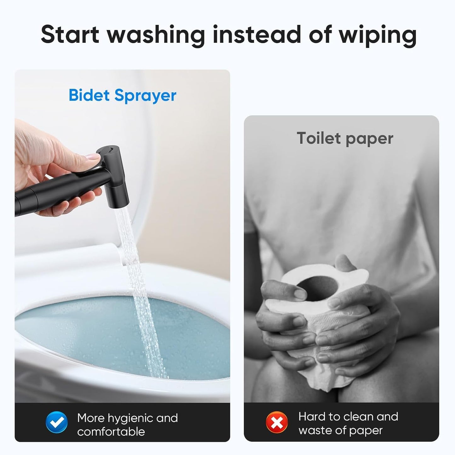 Arofa Handheld Toilet Bidet Sprayer for Toilet-Adjustable Water Pressure Control with Bidet Hose for Feminine Wash, Stainless Steel Brushed Nickel Bidet Faucet Cloth Diaper for Baby Wash, Black,3 Pack