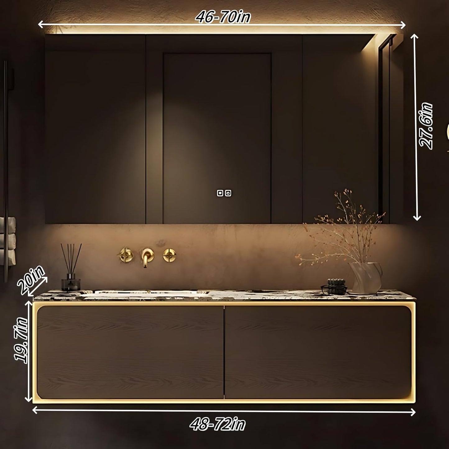 48IN Bathroom Vanity Set with a Single Sink - Embedded Sensor Light Strip & Large Capacity Floating Cabinet | Modern Bathroom Vanities with Defogging Mirror Surface & LED Lighting (Mirror Cabinet)