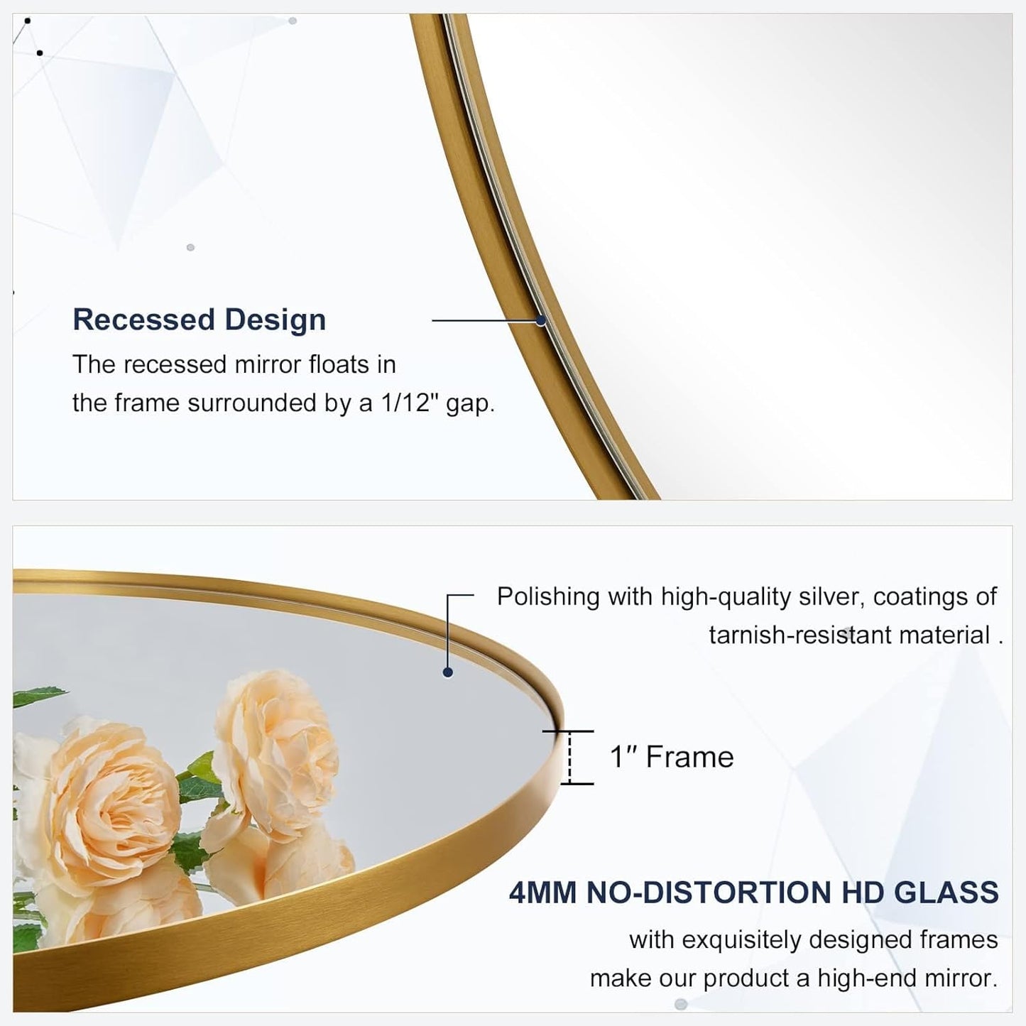 ANDY STAR Gold Round Mirror, 36’’ Brushed Gold Circle Bathroom Mirrors in Stainless Steel Metal Frame 1" Deep Set Design