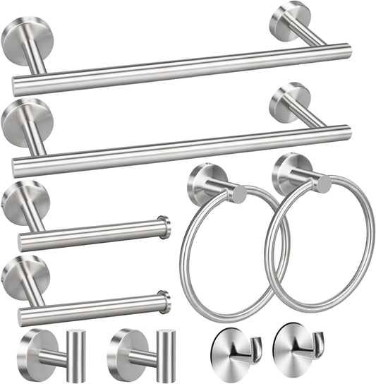 8 Pieces Bathroom Towel Rack Set, Includes 2PCS 23.6 inch Towel bar, 2PCS Towel Hook, 2 PCS Towel Ring, 2PCS Toilet Paper Holder-Matte Black Bathroom Accessories Sets