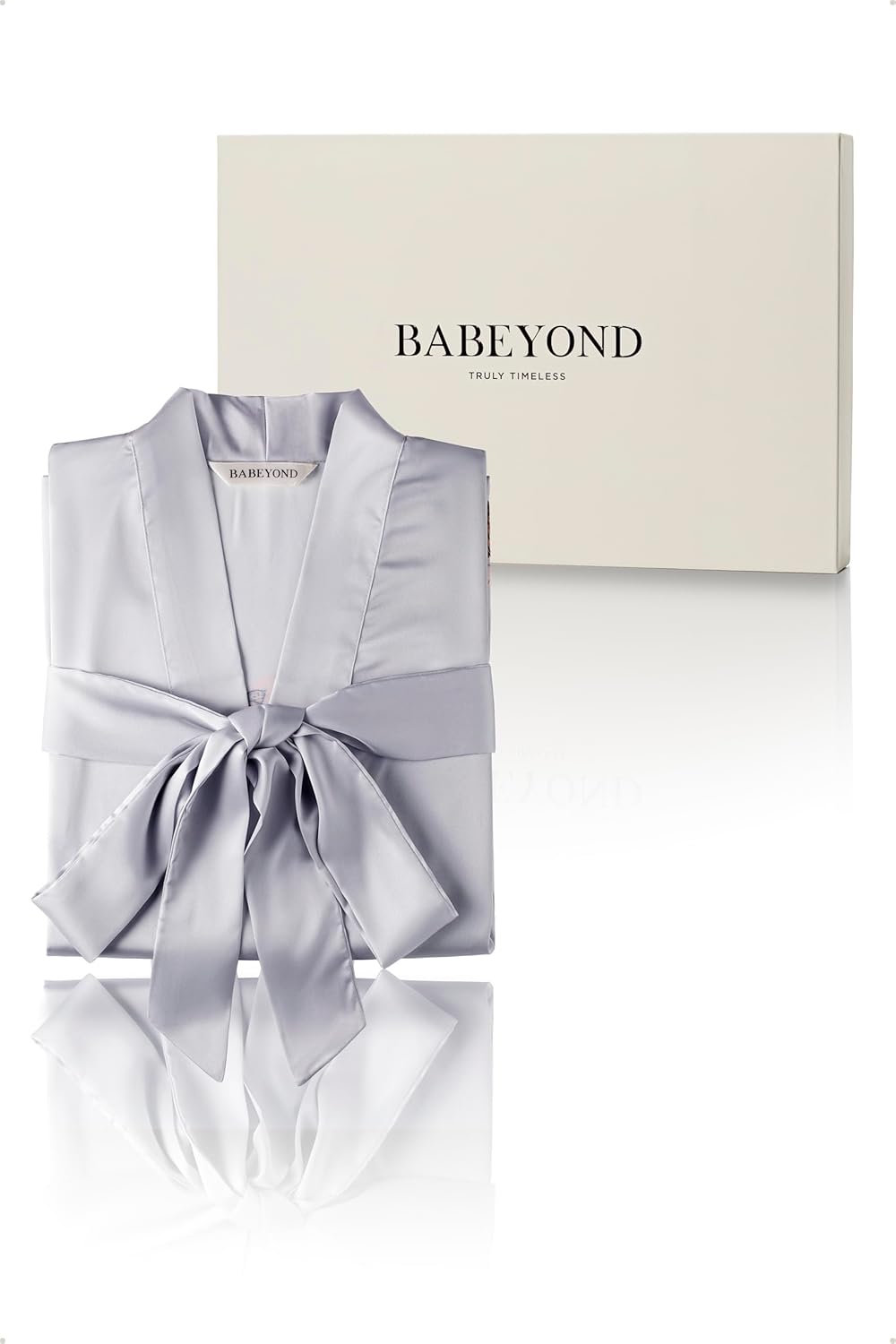 BABEYOND Kimono Robe Cover up with Box Long Floral Satin Sleepwear Silky Bathrobe Bachelorette Robe