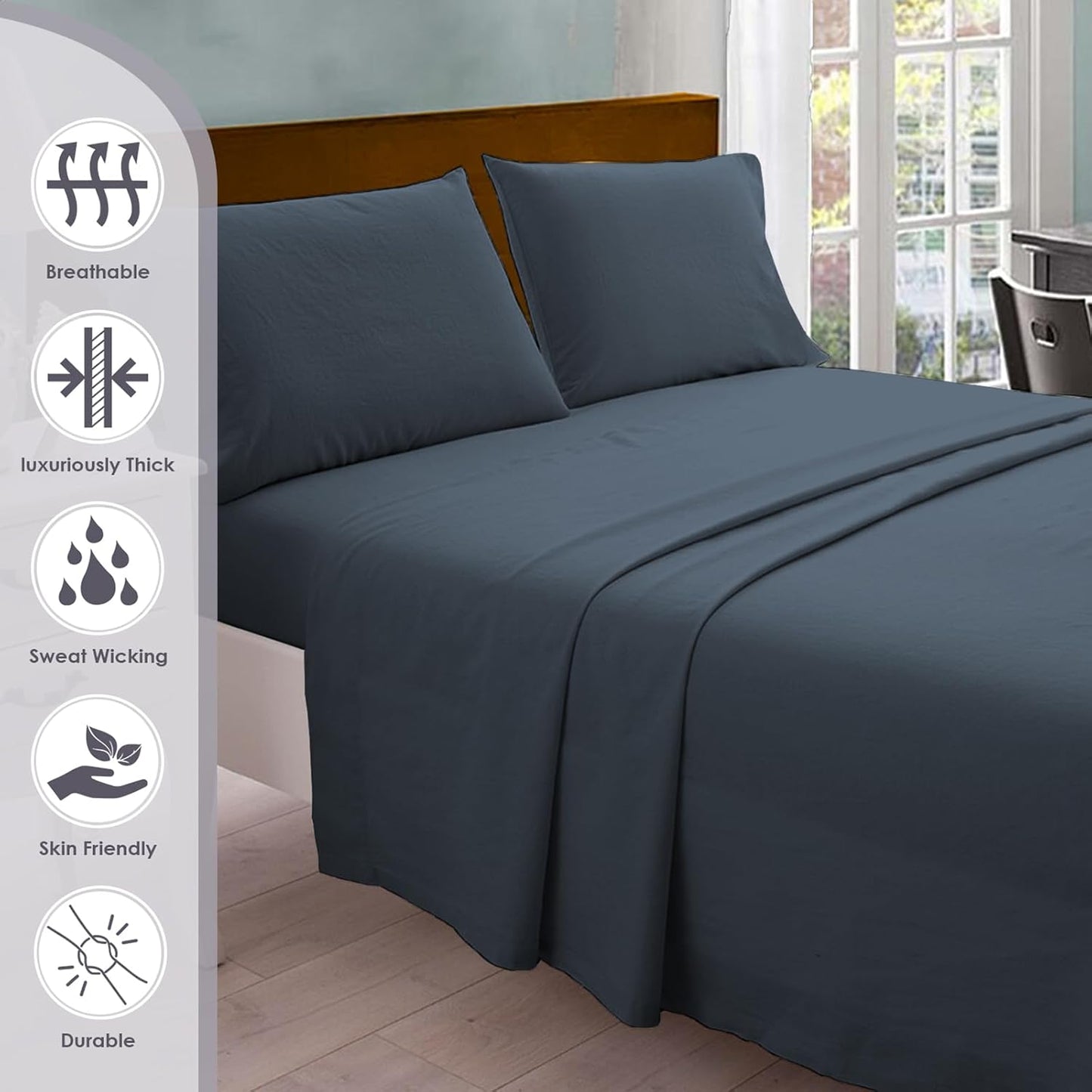 Pizuna Pure 100% Cotton California King Size Sheets, 800 Thread Count Long Staple Cotton Crisp Sateen Sheets with 15inch Deep Pocket (Dark Blue)
