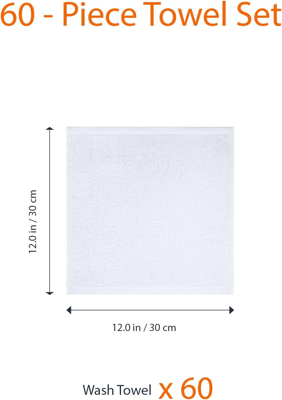 Amazon Basics Fast Drying Cotton Washcloths for Bathroom, Machine Washable, Soft and Absorbent, 12 x 12 in, White, 60 Pack