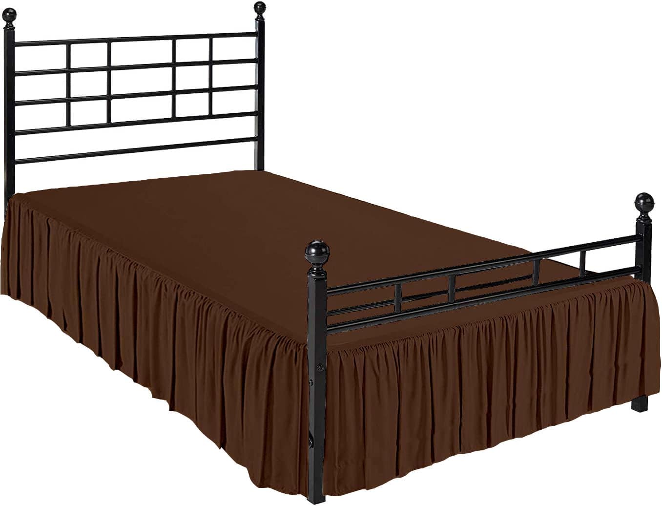 Ruffled Bed Skirt with Split Corners, Chocolate, King 18 Inch Drop Bedskirt, Hotel Quality Brushed Microfiber Wrinkle Free Dust Ruffle Bed Skirt King Size
