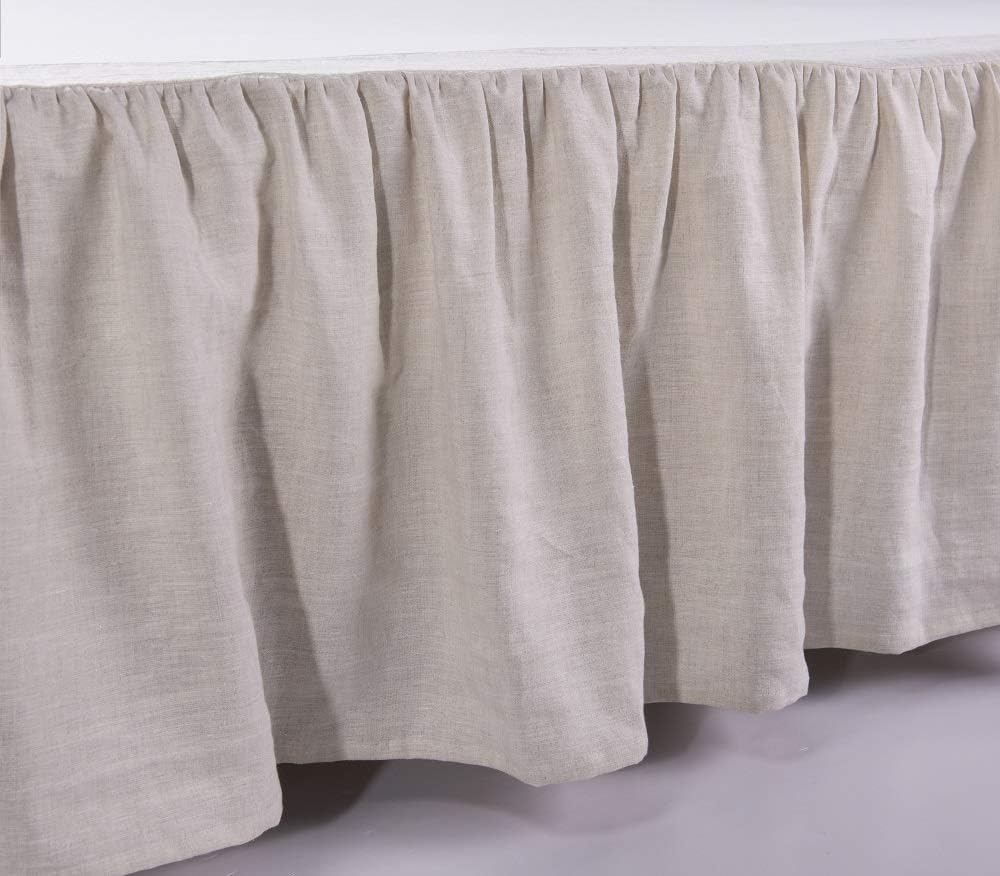 meadow park Washed Linen bedskirt, King Size 78" W x 80" L, Drop 16", Super Soft Ruffle, Natural Linen Color