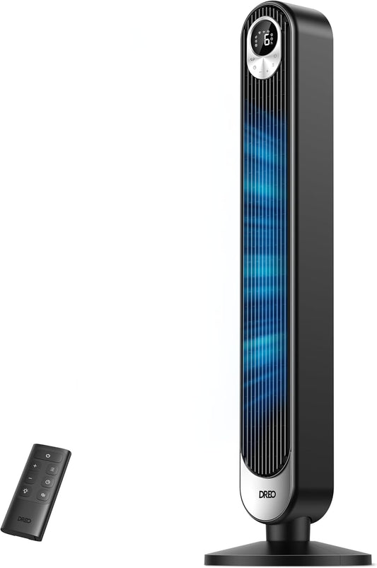 Dreo Tower Fan for Bedroom, 90° Oscillating Standing Fan, 30ft far, 28dB Quiet for Sleep, 6 Speeds, 4 Modes, 12H Timer, 42 Inch, Bladeless, Remote, for Home, Office, Room, Cruiser Pro T1