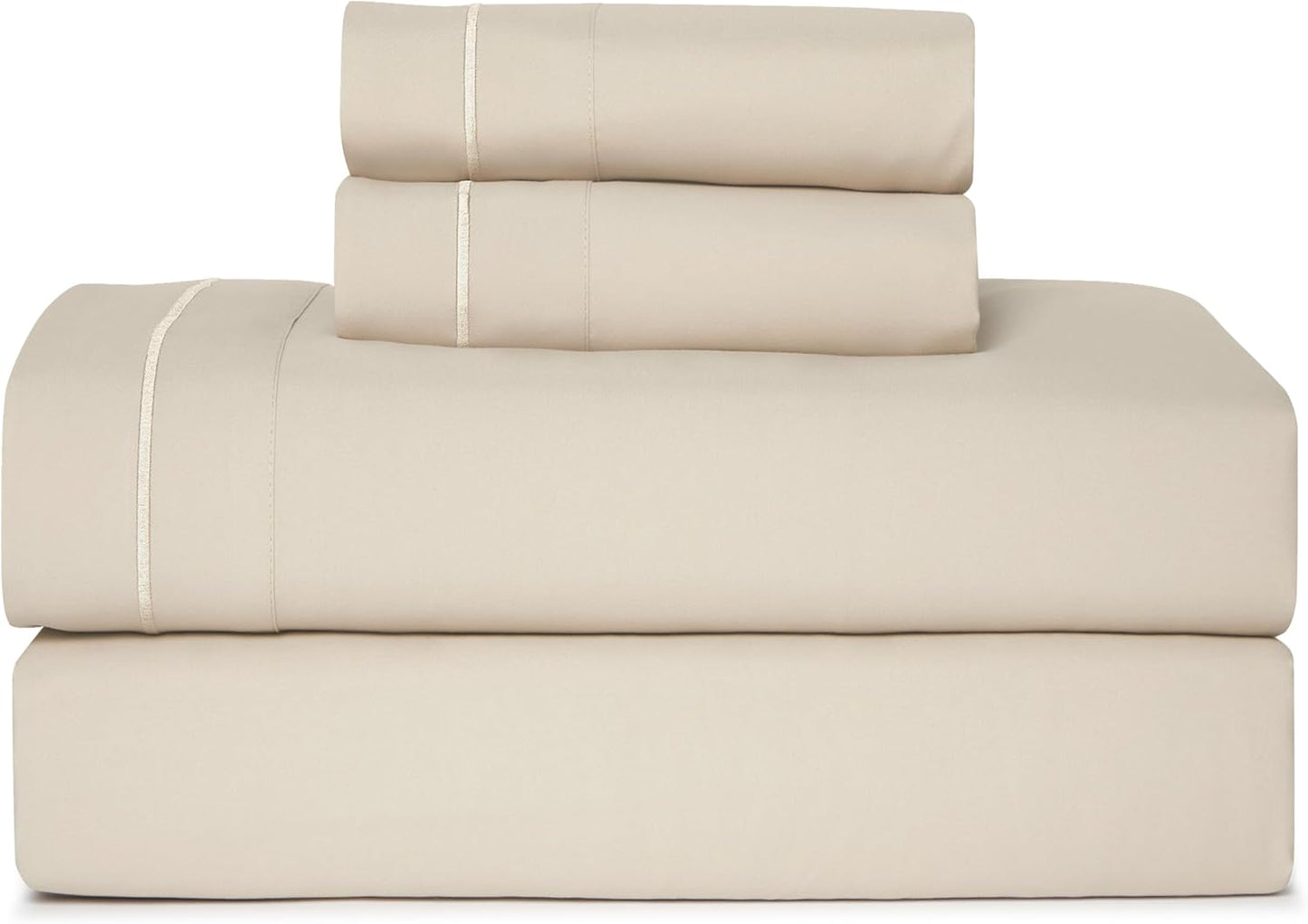 CASUAL LIVING Cal King Sheets 4 Piece Set with 2 Pillowcases, Soft Microfiber Hypoallergenic Washable Deep Pocket Lightweight Bedding Elasticized, California King Sheet Sets, Beige