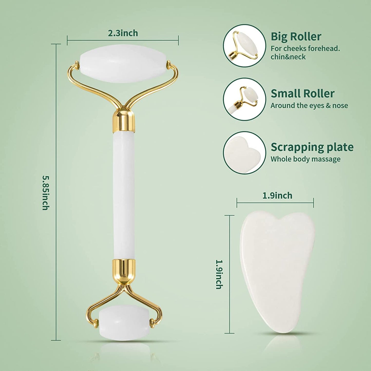 Jade Roller & Gua Sha Set - Facial Skin Care Set, Facial Beauty Tools, Natural Beauty Skin Care Tools, Face Roller Massager for Face, Neck, and Eye Treatment，Gua Sha Facial Massager (White)