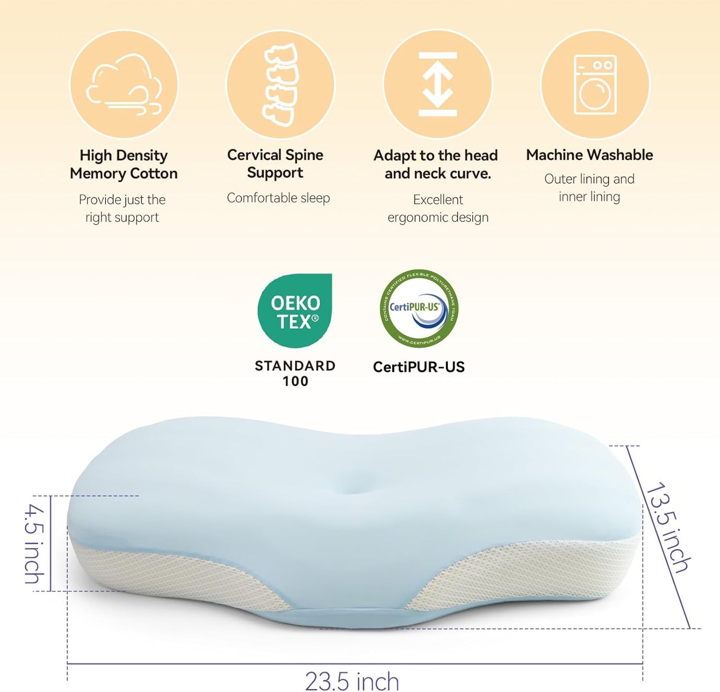 Cervical Neck Pillow for Pain Relief - Cooling Side Sleeper Pillow for Sleeping, Ergonomic Memory Foam Pillows for Neck Support, Contour Orthopedic Bed Pillow for Back Stomach Sleepers (Blue)