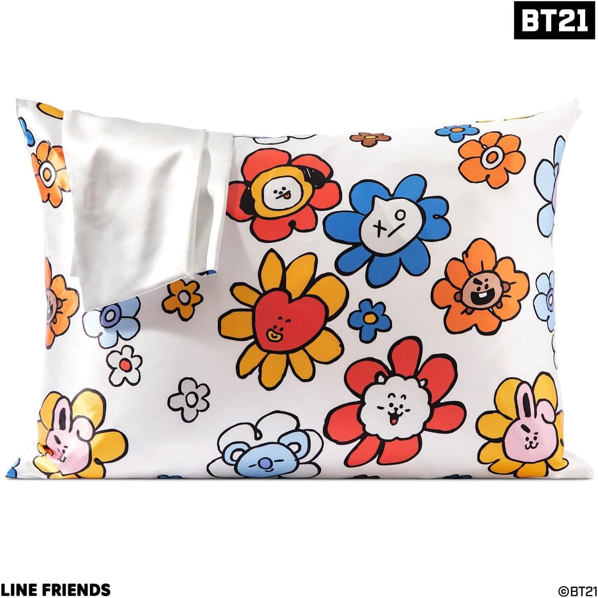 Kitsch x BT21 (Van) Satin Pillowcase with Zipper for Hair & Skin - Softer Than Silk Pillow Cases, Smooth Cooling Pillow Cover, Wrinkle-Free, Machine Washable, Queen/Standard (19x26)