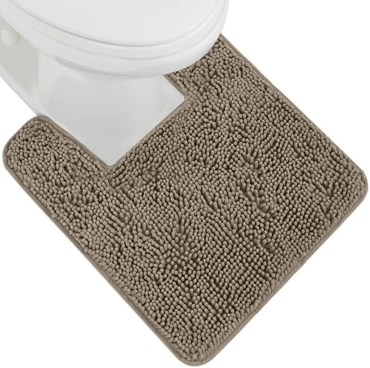 GORILLA GRIP Plush Absorbent Shaggy Chenille Bath Rug Mat for Square Toilet Base with Rubber Backing, Machine Washable Rugs, Soft Microfiber Contour Mats for Toilets, Bathroom Decor, Latte