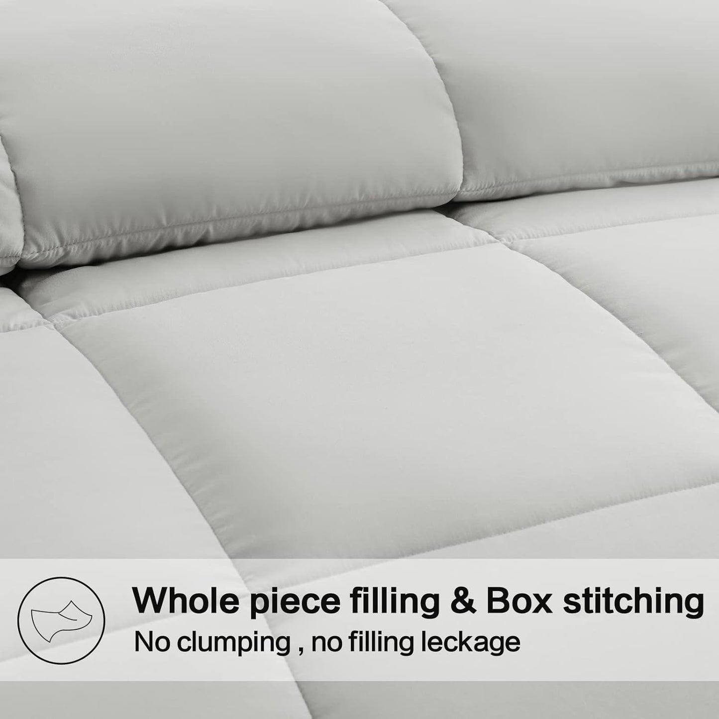 EASELAND Queen Size Down Alternative Comforter - Quilted Duvet Insert for All Seasons, Soft Lightweight with Corner Tabs, Summer Winter Warm Bedding, Light Grey 88×88 Inches