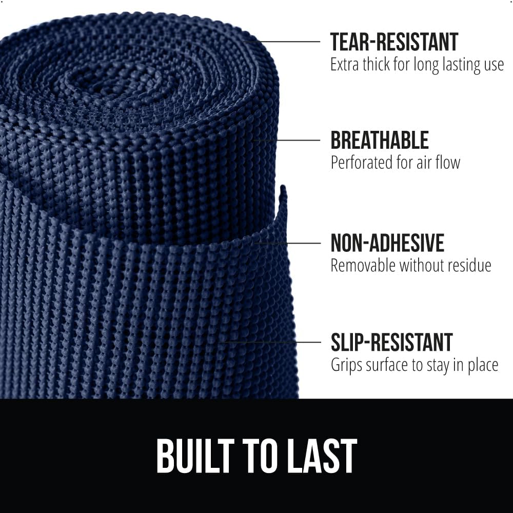 GORILLA GRIP powerGRIP Drawer Shelf and Cabinet Liner, Thick Strong Hold, Non-Adhesive Liners Protect Kitchen Cabinets and Cupboard, Bathroom Drawers, Easy Install, Breathable Mat, 17.5" x20', Navy