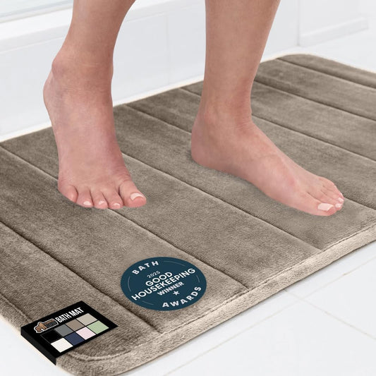 GORILLA GRIP Memory Foam Bath Mat, Soft Absorbent US Designed Bathroom Rug, Gripping Dots Machine Washable Bathmat, Cushioned Floor Mats, Shower Sink Rugs Room Décor Accessories, 30x20 Taupe