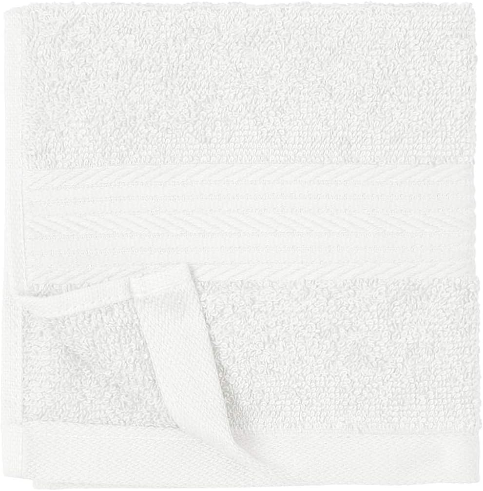 Amazon Basics Cotton Washcloths for Bathroom, Soft and Highly Absorbent, 12 in x 12 in, White, 12-Pack