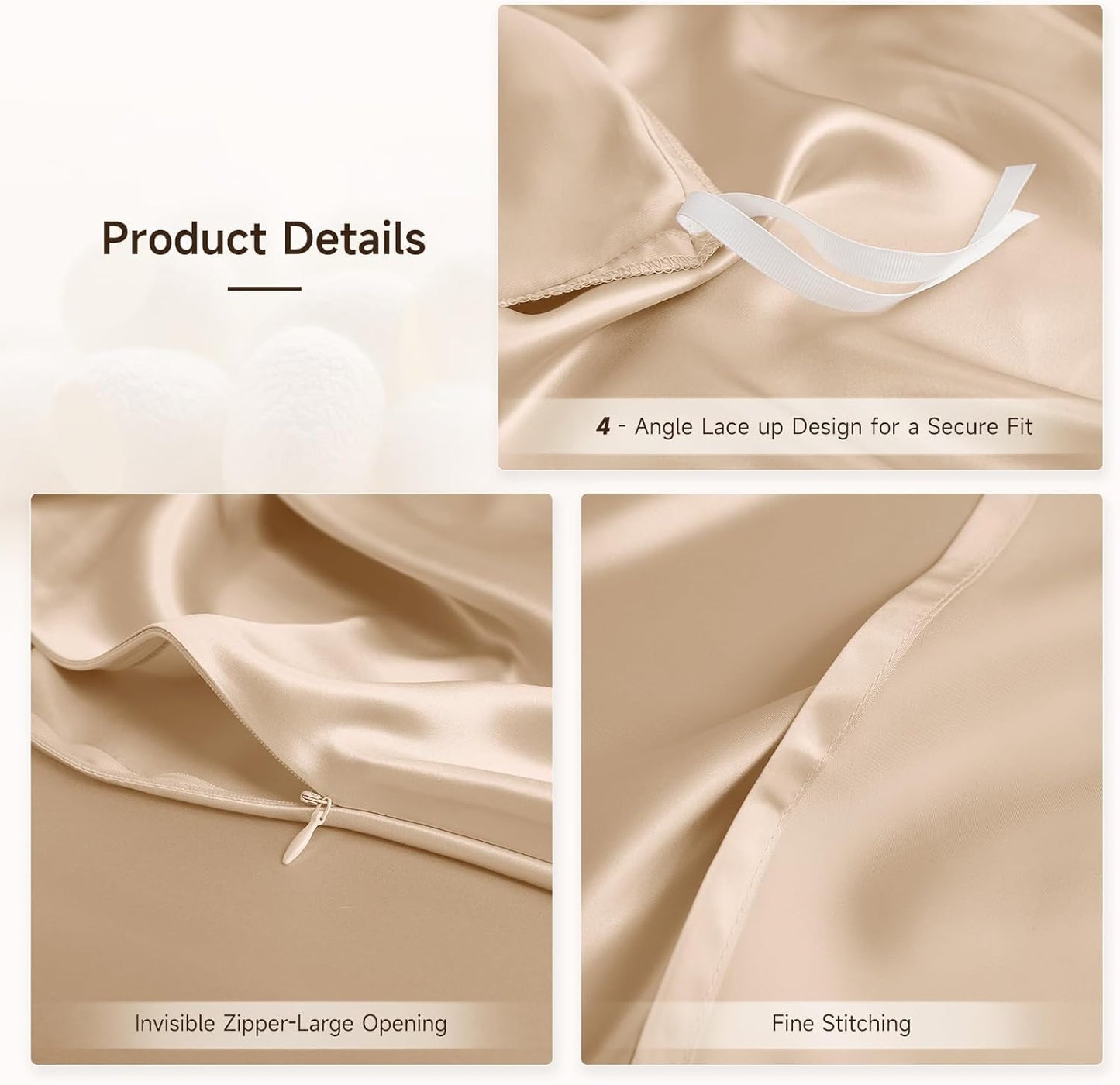 THXSILK 100% Pure Mulberry Silk Duvet Cover Set 3 Piece, 6A+ Grade Luxury Soft Bedding Silk Sheets for Hair and Skin, 1 Pcs Duvet/Quilt/Comforter Cover with 2 Zippered Pillowcases (Champagne, King)