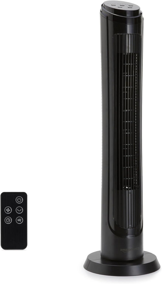 Amazon Basics 40" 70-Degree Oscillating Digital Tower Fan for Bedroom, Living Room, Office, With 4 Speeds, 3 Modes (Standard, Breeze, Nature), Timer Up to 15 Hours, Remote Control, 50W, Black